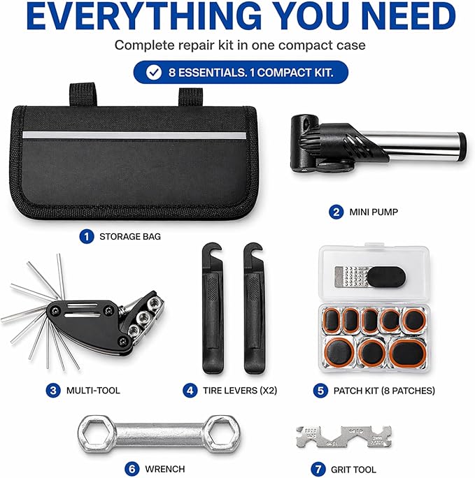 ANGORA BRANDS Bike Tire Repair Kit – All-in-One Bicycle Repair Kit with Pump, Multi Tool & Tire Levers, Portable Emergency Bike Tool Kit for Road, Mountain & Hybrid Bikes