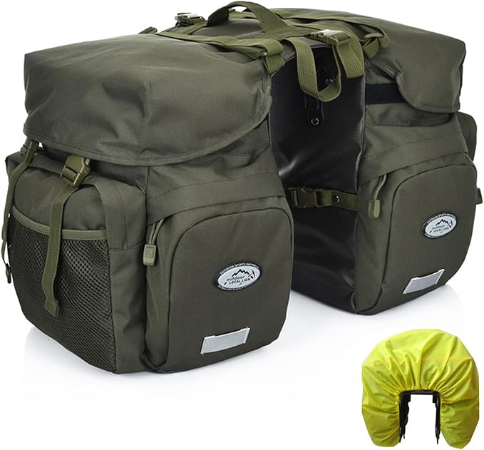 50L Panniers Bike Bags, Waterproof Bike Panniers Made of High-Density 600D Polyester for Durable Use, Bike Saddle Bag come with Reflective Trim and Rain Cover, Easy Organize in 7 inch Rack