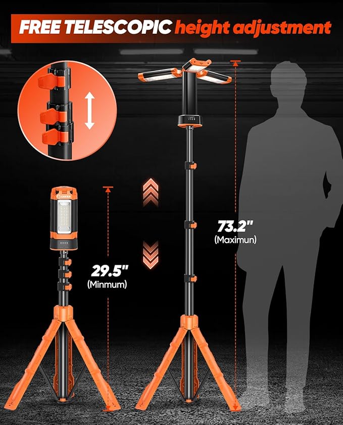 Saker ポータブルキャンプライト スタンド付き 73インチ 20000mAh 充電式LEDワークライト 3200ルーメン 4000/6500K 非常用ライト キャンプ、ガレージ、屋外作業、停電、釣り用 LD18