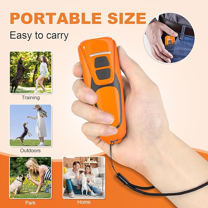 Dog Bark Deterrent Devices, Ultrasonic Anti Barking Device for Dogs, Up to 50FT Long Range Rechargeable Bark Control Safe for Dogs & Human Portable Indoor Outdoor (Orange, 4.5 x 2 x 1 inches)