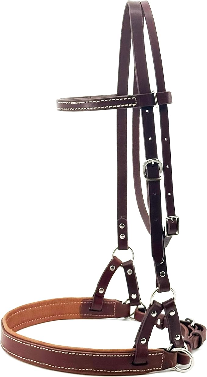 Jeereal Leather Decorative Nose Side Pull, Bitless Training Bridle, for Horses with Dental Issues，Stainless Steel Buckles