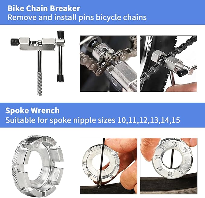 Bike Tool Kit, Professional Bike Repair Tools for Mountain Bike with 3-in-1 Cassette Remover Wrench Crank Puller Extractor Bottom Bracket Freewheel Remover Chain Breaker