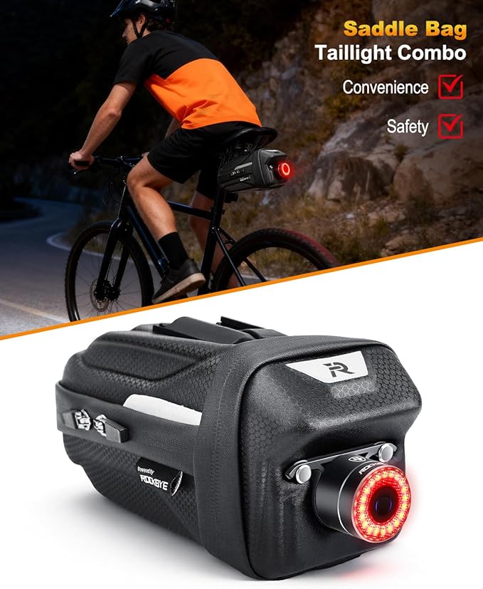 Bike Saddle Bag with Taillight, 2.0L Waterproof & Easy-Install Bicycle Saddle Bag, 3D Shell Cycling Seat Pack for Road/E-Mountain Bikes, Durable Storage Bag for Cyclists