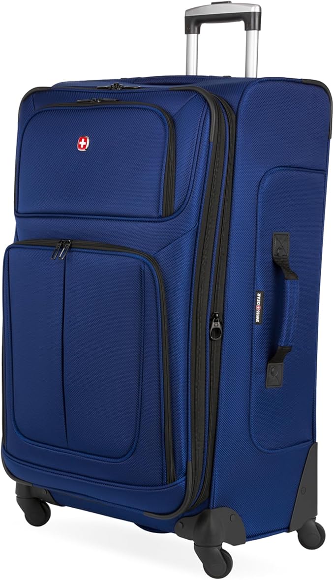 SwissGear Sion Softside Expandable Luggage – Large Checked Suitcase with 360 Degree Wheels & Retractable Handle – 29 Inch, Perfect for 7-9 Night Trips – Blue