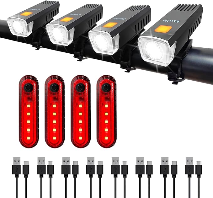 Kunhe USB-C Rechargeable Bike Lights Front and Rear(2or4or10or20 Packs) Night Riding for Kids &Adults 3 Lights Modes Used as a Safety Indicator Light for Skateboards Strollers and Wheelchairs