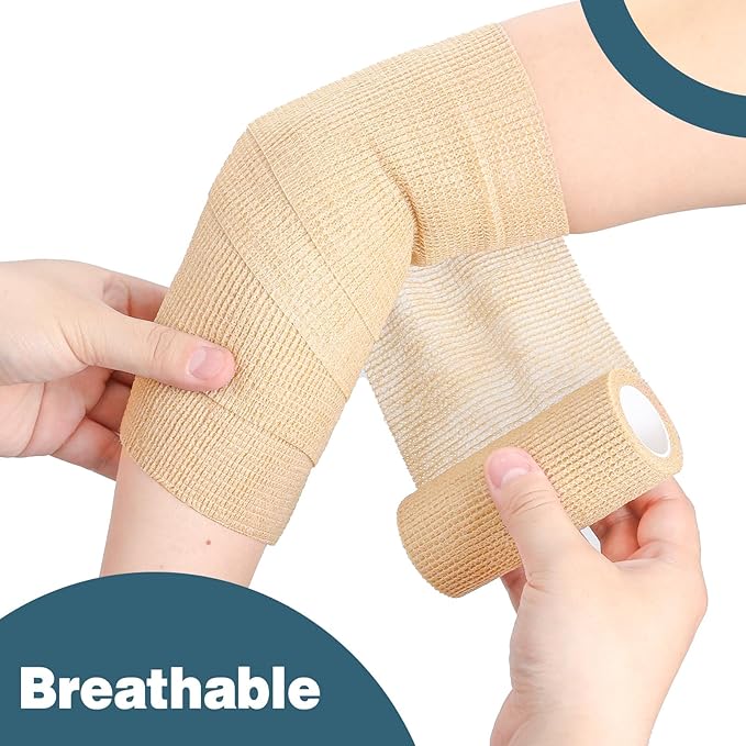 AZEN 36 Pack Self Adhesive Bandage Wrap, 4" X 5 Yards Elastic Cohesive Bandage Wrap, Skin Color Athletic Tape, Ankle Tape, Tattoo Grip Tape Wrap, Vet Wrap