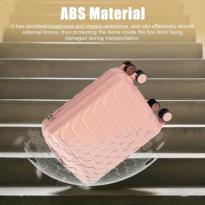 20 Inch ABS Hard Shell Travel Checked Luggage With Combination Lock, Pink