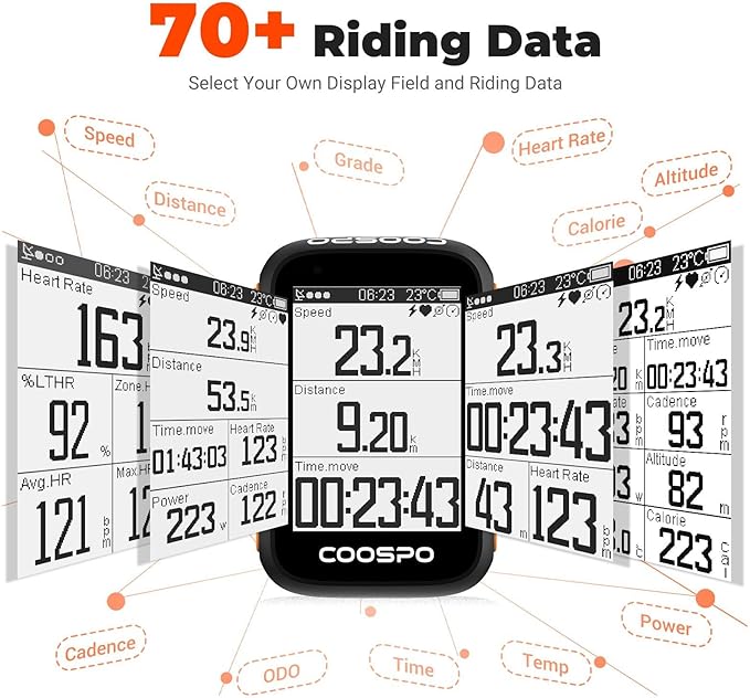 COOSPO Bike Computer Wireless GPS, Bike Speedometer with Auto Backlight, Bluetooth ANT Cycling GPS Computer, Bicycle Computer BC200 with Waterproof, Compatible with CooSporide app