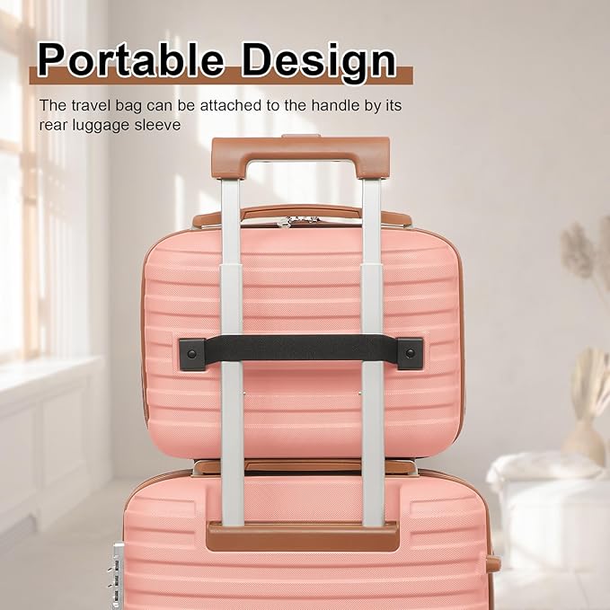 Joyway Luggage Set 3 Piece Suitcase Sets with Spinner Wheel,Hardside Expandable Travel Laggage with TSA Lock (13/20/24/28 Pink brown