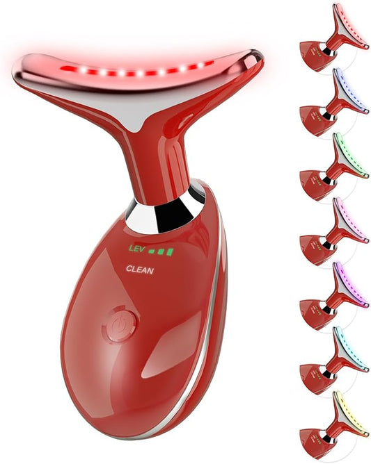 顔用マッサージャー、ポータブル美顔器首マッサージャーワンド、スキンケア用（レッド）