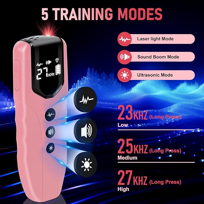 Dog Bark Deterrent Device, Ultrasonic Anti Barking Device for Dogs 35FT Far, Portable Dog Training Device to Stop Barking Neighbors Dog, 5 Modes| Safe & Effective for Small, Medium & Large Dogs，Pink