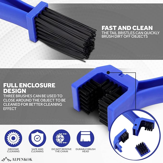 Motorcycle Chain Brush – Durable Plastic Motorcycle Chain Cleaning Kit with Brush and Three-Sided Nylon Bristles for Fast and Effective Maintenance – Supports Smooth Pedaling and Precise Gear Shifting
