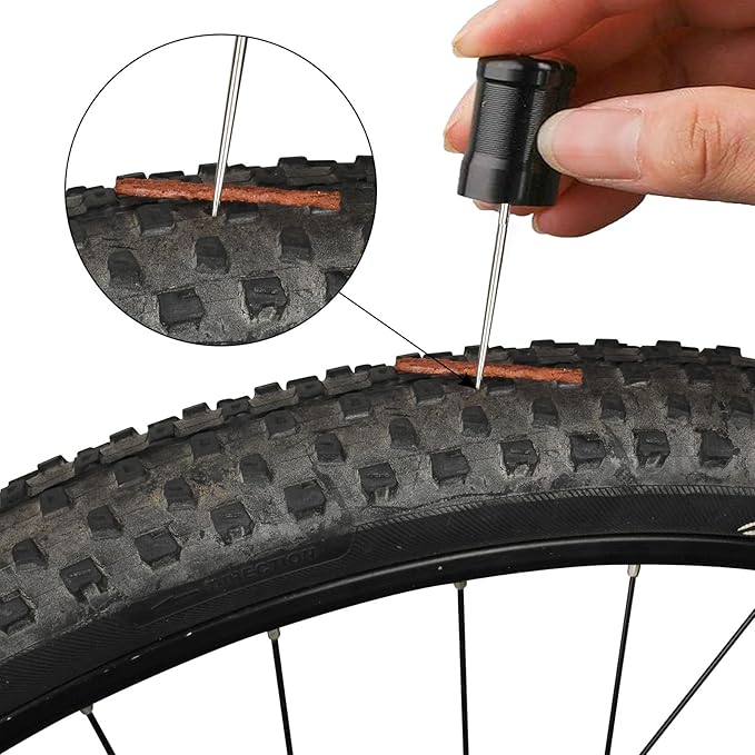 Oumers Tubeless Bike Tire Repair Tool Kit, Bike Tire Punctures with 5PCS Bacon Strips Plus Insertion Tool Tire Repair Fork Reamer