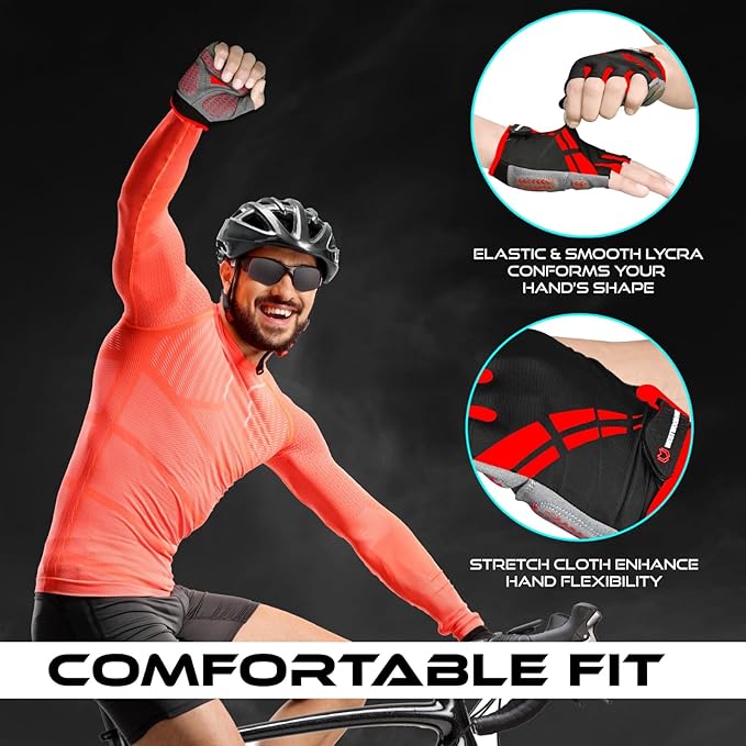 WESTWOOD FOX Cycling Gloves for Men Women,Half Finger Unisex Gel Padded Anti-Slip Mountain Bike Gloves, Breathable Shock Absorption Grip Palm Bicycle Summer Riding MTB Bike Gloves