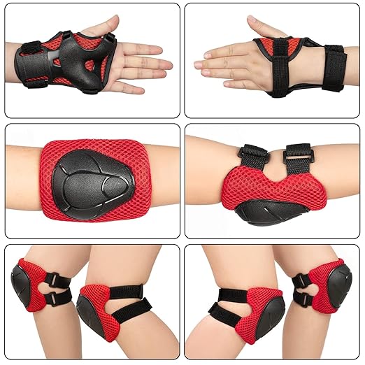 BOSONER Basic Kids Protective Gear: Kids Knee Pads and Elbow Pads with Wrist Guards Set for 3-15 Years - Design for Roller Skates, Cycling, BMX Bike, Skateboard, Inline Skating, Scooter Riding Sports