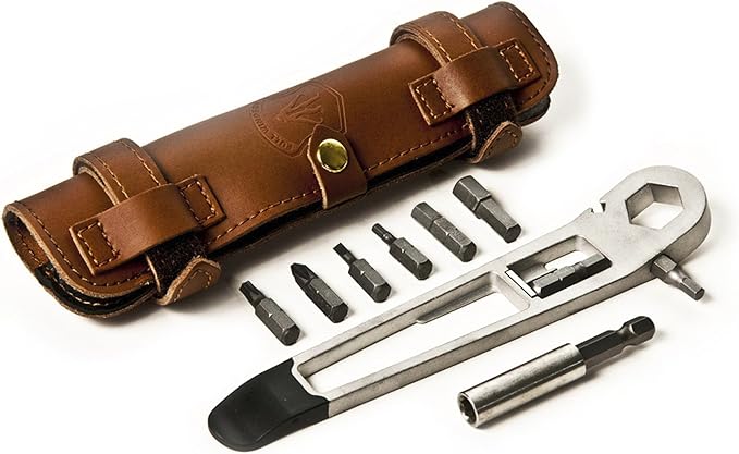 Full Windsor - The Nutter Bicycle Repair Kit – Portable Multi Tool for MTB, Road & Dirt Bikes – Includes Spanner, Magnetic Bit, Tire Levers and Bottle Openers – Compact Brown Case for Bicycle tool kit