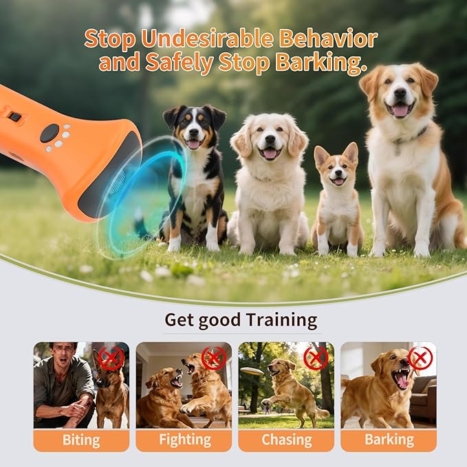 Dog Bark Deterrent Devices,Ultrasonic Anti Barking Device for Dogs, Portable Dog Training Device,Stopping Own or Neighbor's Dog Barking,Safe & Effective for Indoor & Outdoor Use(Orange)