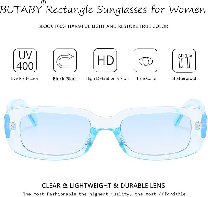 BUTABY Rectangle Sunglasses for Women Retro Driving Glasses 90’s Vintage Fashion Narrow Square Frame UV400 Protection