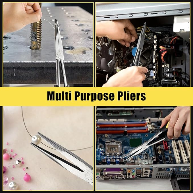 Premium Long Needle Nose Pliers-11’’, Paper Clamp Precision, Chromium-Vanadium Steel, Soft Grip with Wire Cutter, Long Nose Cutting Pliers for Home, Fishing, Jewelry, Crafts,1pcs