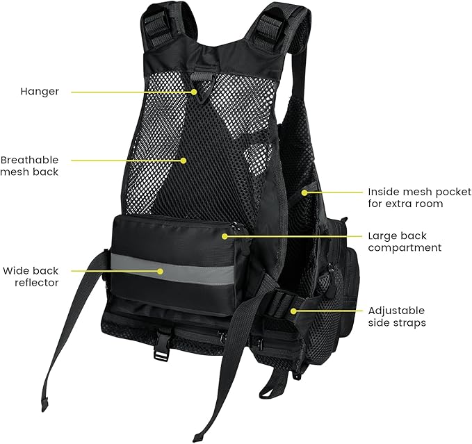 Gonex Fly Fishing Vest for Men Women, Comfortable Adjustable Fishing Vest with Multi-Pockets Reflective Stripes
