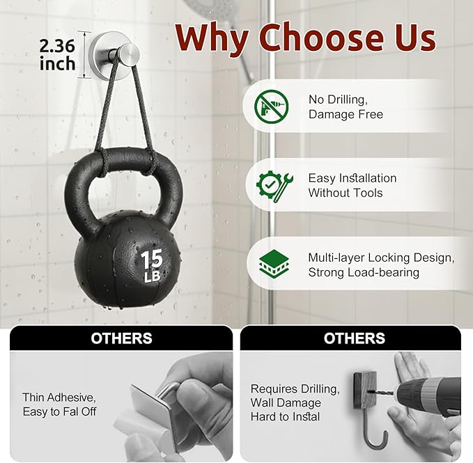 4 Packs Suction Cup Hooks for Shower, Heavy-Duty Wreath Hangers for Front Door, No Drill Glass Door Shower Suction Hooks No Damage for Walls Bathroom Kitchen Window Mirror Tile Towel Coat Robe Loofah