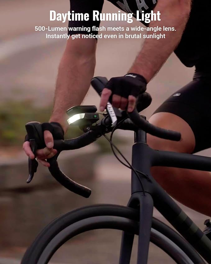 RAVEMEN FR1100 SE Bike Headlight Compatible with Garmin/Wahoo/Bryton Computers, 270° Wide-Angled Bicycle Front Light for Night Urban Riding & Daytime Warning, Auto On and Off, Up to 46H, 6 Modes