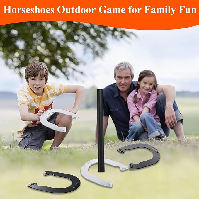 Horseshoes Outside Game for Children, Steel Horse Shoes Game Kit Outdoor Games for Kids Teens Family Portable for Backyard Yard Lawn Camping Beach Party