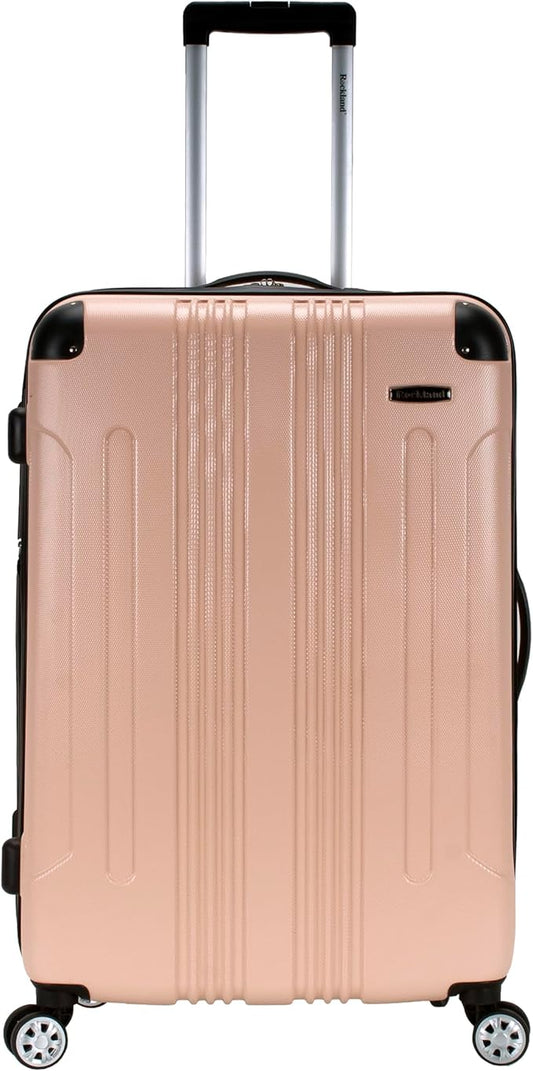 Rockland London Hardside Expandable Spinner Wheel Luggage, Champagne, Checked-Large 28-Inch