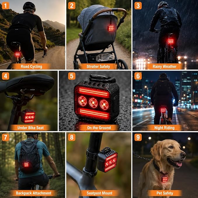 Bright Bike Lights Set for Night Riding, 9+9 Modes Rechargeable eBike Lights Front and Back, Waterproof Bicycle Lights, Bike Headlight and Tail Light Set for MTB, Off-Road & City Riding