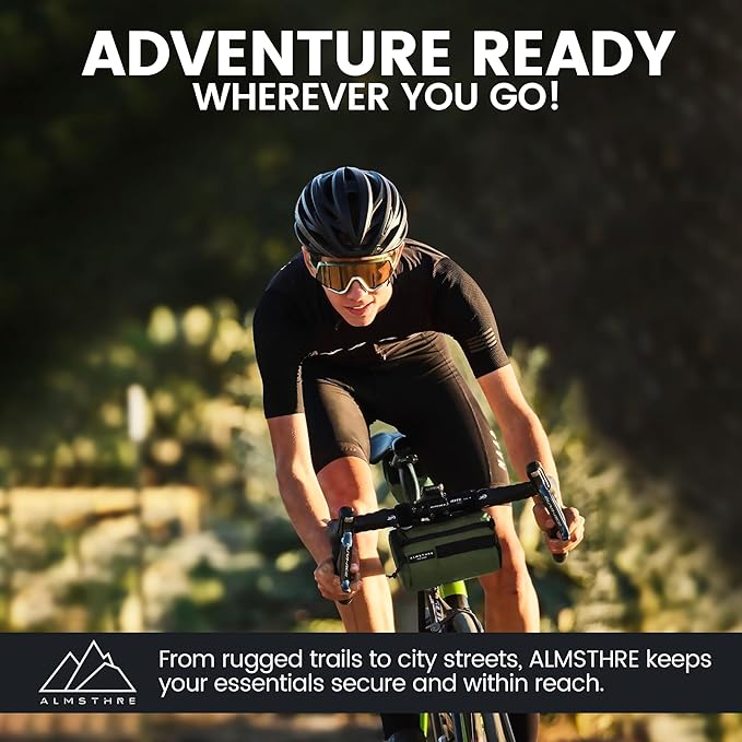 ALMSTHRE Compact Bar Bag – Hunter Green | Hard-Shell Bike Handlebar Bag with Waterproof Zipper & Adjustable Straps | Lightweight Bicycle Handlebar Bag, Compatible with Road, Gravel & MTB Bikes