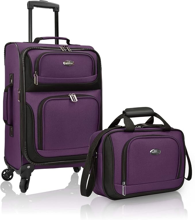 U.S. Traveler リオ 軽量ソフトサイド ローリングキャリーオン スーツケース 4輪セット パープル