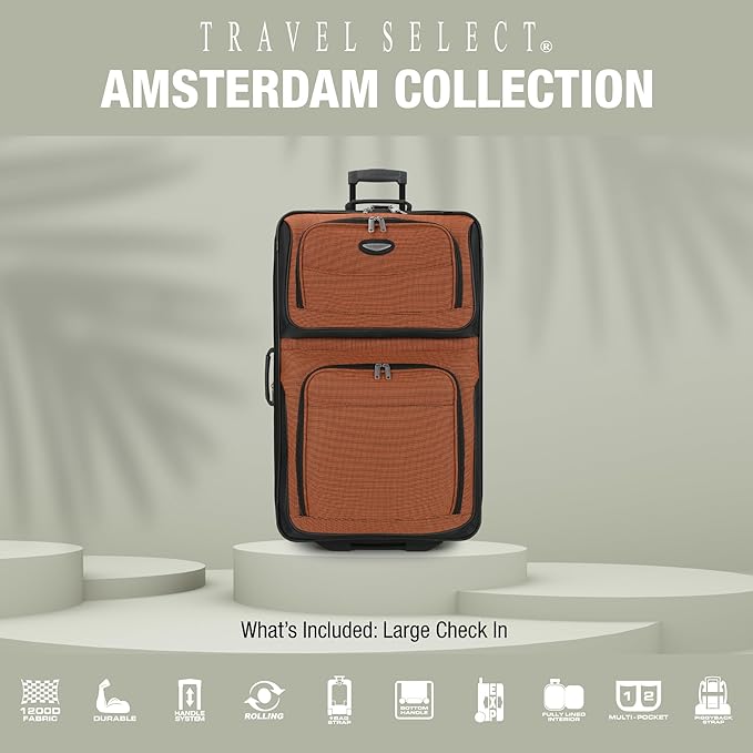 Travel Select Amsterdam Softside Expandable Luggage with Rolling Wheels, Navy, 29-Inch Large