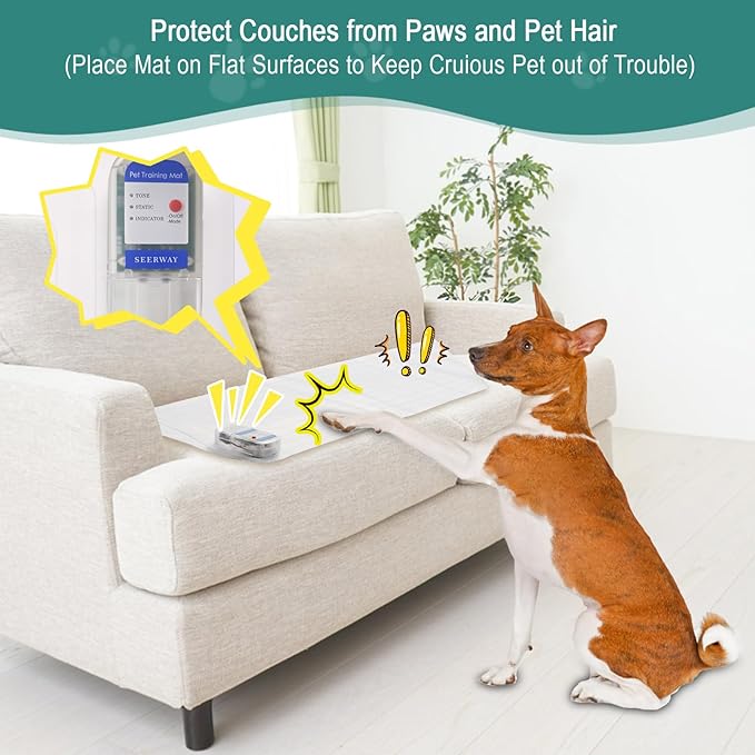 SEERWAY Pet Shock Mat for Dogs and Cats, 60"x 12" Electric Training Mat to Keep Pets Off Couch, Bed, Kitchen Counter with 3 Training Modes