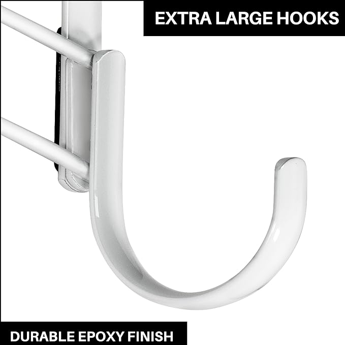 LYNK Professional® Home™ Over The Door Hooks - 14 Hook Over The Door Hanger - Over Door Coat Rack - Hanging Towels or Clothes - Bathroom, Bedroom or Laundry Room - Lifetime Ltd. Warranty – White