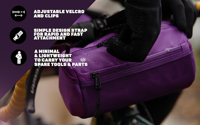 Lumiere & Co. Bike Handlebar Bag - Durable, Multiple Size and Color Options - Dual Elastic Straps, Clips & Hook-and-Loop for Customizable Fit (Purple, Large)