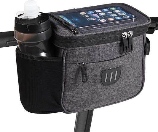 Bike Handlebar Bag,Large Bicycle Front Storage Pouch Bag,6.5 inch Transparent Pouch with Shoulder Strap