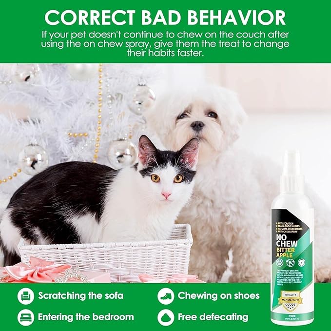 Bitter Apple Spray for Dogs to Stop Chewing, 175ML No Chew Spray for Dogs, Natural Dog Deterrent Spray for Pet Behavior Training, Indoor & Outdoor Safe, Alcohol Free/Non-Toxic/No Sting & No Smell