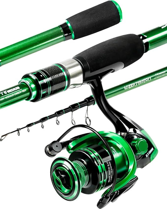 Ghosthorn Fishing Rod and Reel Combo Graphite Telescoping Fishing Pole Portable Travel Kit with Carrier Bag for Freshwater Saltwater