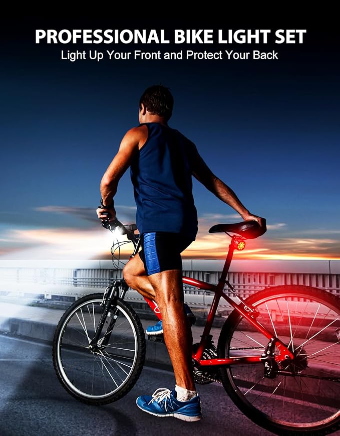 Zewdov High Lumen Super Bright Bike Lights for Night Riding, Adjustable Modes Bicycle Lights Front and Rear, Rechargeable & IP65 Waterproof Bike Headlight and Taillight Set for Cycling Electronics