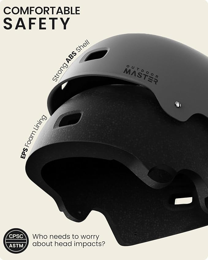 OutdoorMaster スケートボード サイクリングヘルメット - 取り外し可能なライナー2枚付き 通気性 マルチスポーツ スクーター ローラースケート インラインスケート ローラーブレード 子供、若者、大人向け