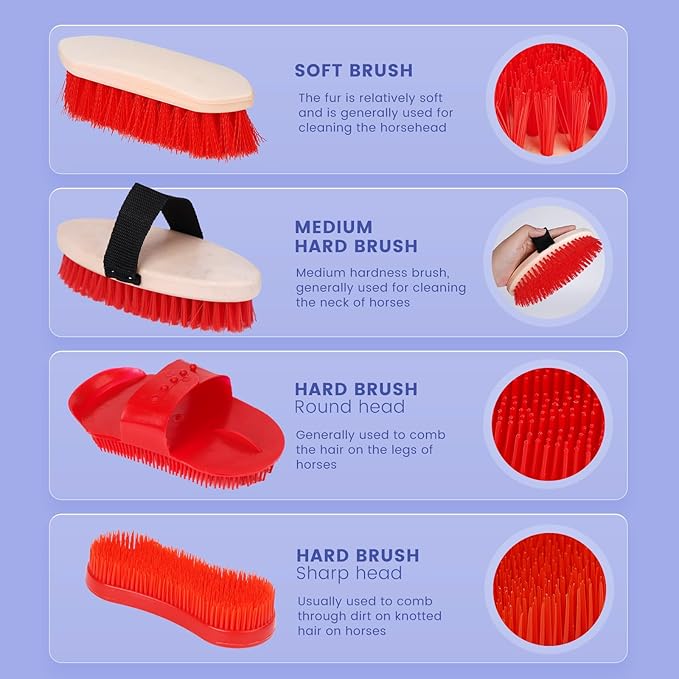 Horse Grooming Kit, Horse Brushes for Grooming 10pcs Horse Cleaning Tool Set with Tote Bag, Sweat Scraper, Curry Comb, Brush, Hoof Pick, Livestock Bathing Supplies Equine Care Supplies