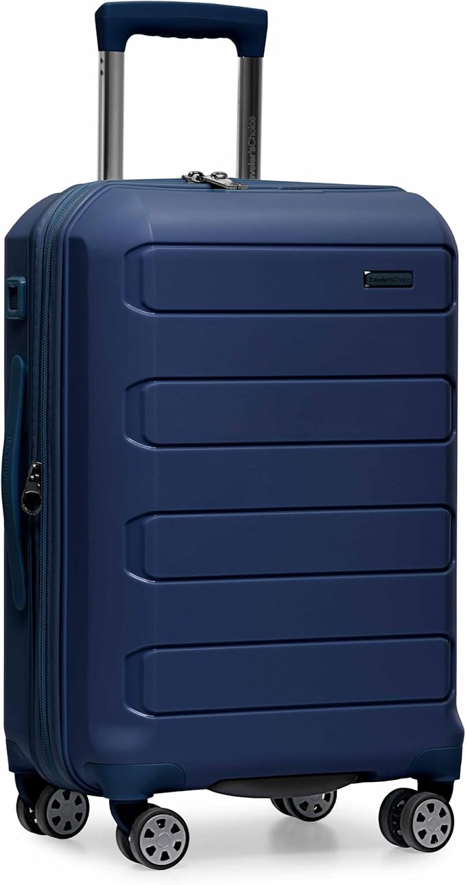 Traveler's Choice Pagosa ハードシェル拡張可能荷物 スピナーホイール付き、ネイビー、22インチ機内持ち込み