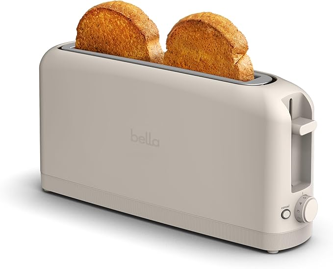 bella 2スライス スリムトースター、どんな場所にもフィットするキッチン用品、再加熱・取り消しボタン付き6段階焼き色調節、サワードウも焼ける10インチロングスロット、パン詰まり防止・自動電源オフ、900ワット、オートミール色