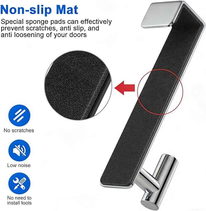 PMMASTO 2-Pack Over The Door Hooks - Rustproof Stainless Steel Door Hangers for 1-3/4 Inch Doors, Non-Marking and Tool-Free Easy Install (Silver, T Shape-Fits 1-3/4" Thick Door)