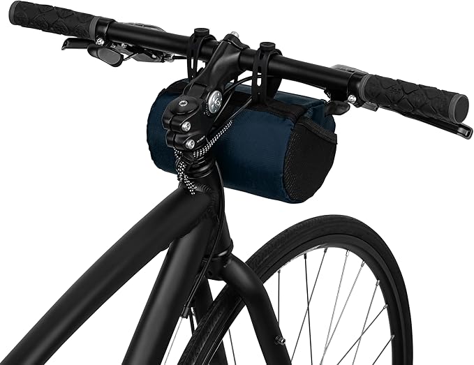 Oso Supply Co Handlebar Bike Bag – Water-Resistant Hard Shell with Quick-Access Zipper, Side Mesh Pockets, and Spacious Storage – Ideal for Cycling, Commuting, and Adventure Rides (Navy Blue)