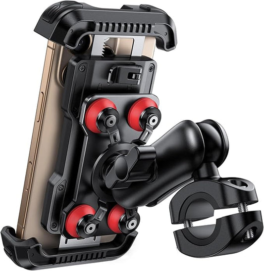 Lamicall Motorcycle Phone Mount Holder - [Dual Vibration Dampener] [Metal Adjustment Arm] Motorcycle Cell Phone Holder, Bike Handlebar Phone Mount, for iPhone 16 15 14 Pro Max, 4.7-6.7" Phones, Red