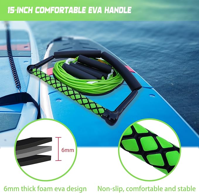 75FT Wakeboard Rope and Handle, No Stretch Dyneema Wakeboard Tow Rope, 4 Sections Floating Water Ski Ropes for Wakeboarding, Waterskiing, Kneeboarding and Wakesurfing