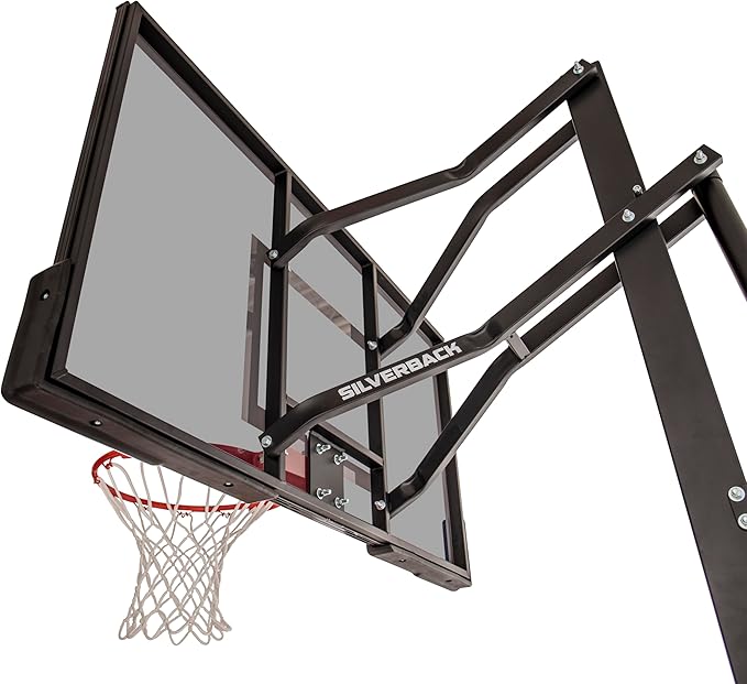 Silverback Height Adjustable In-Ground Basketball Hoop with Tempered Glass Backboard, Pro-Style Breakaway Rim & Backboard Pad