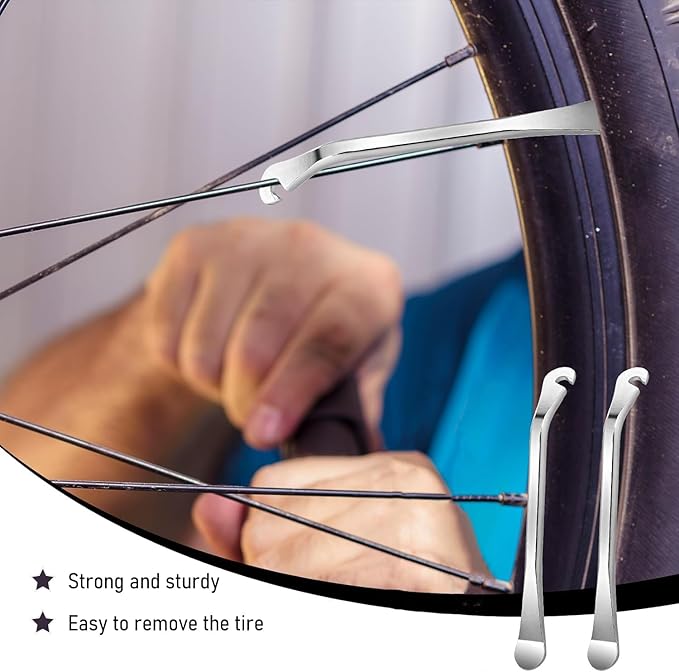 GBZW 4 Pcs Bike Tire Levers, Bike Tire Removal Tool,Tire Levers Road Bike, Stainless Steel Tire Repair and Replacement Tools, Universal, Medium, Silver White