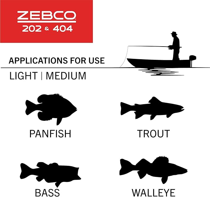 Zebco 202 & 404 スピンキャストリールと釣り竿コンボ（2個パック）、5フィート6インチ 2ピース釣り竿、サイズ30と40リール、右巻き、10ポンドと15ポンドのケイジャンラインがプリスプール済み、ブラック/レッド